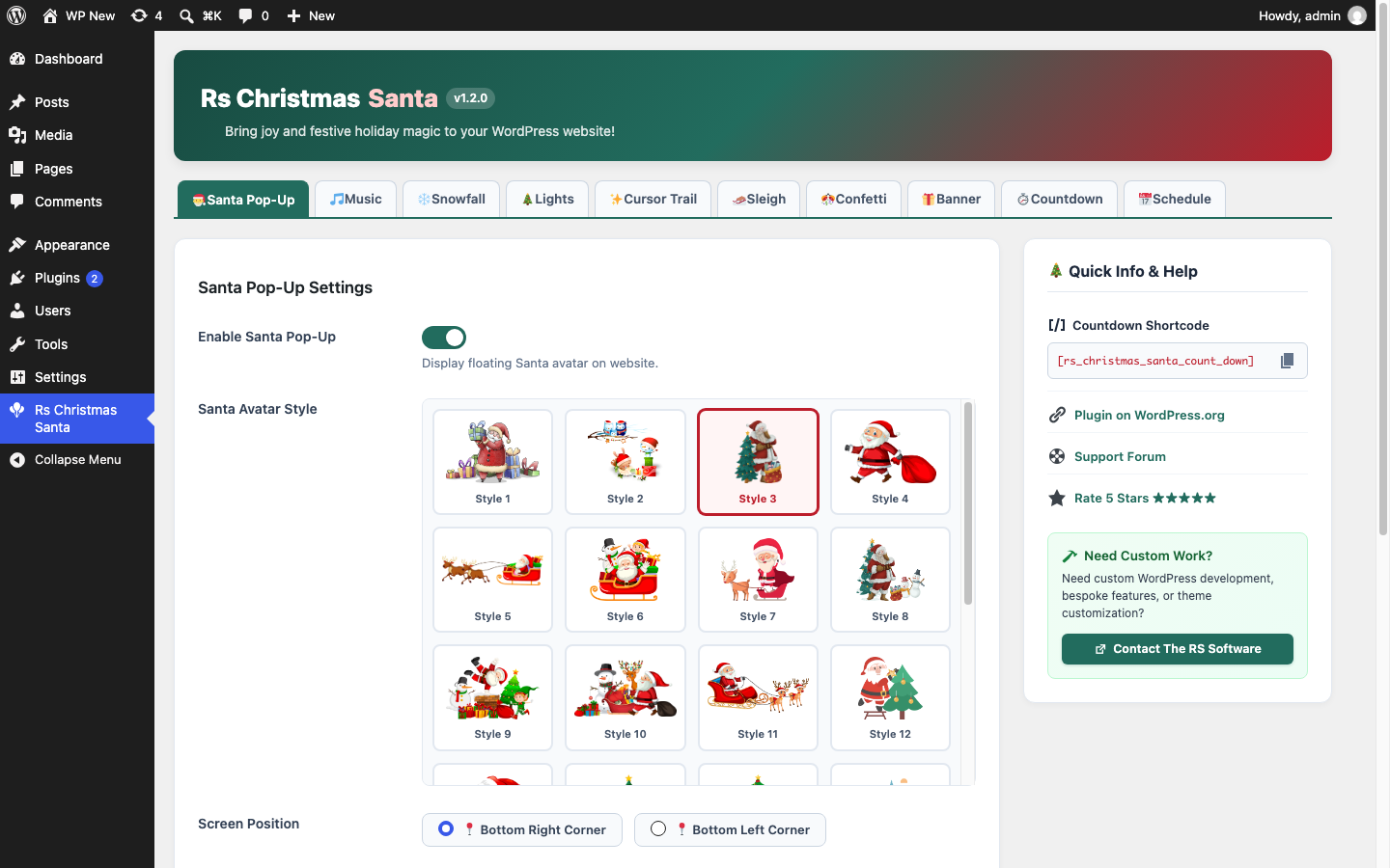 Rs Christmas Santa Admin: 21 Santa Character Illustrations & Position Controls